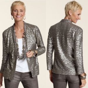 NWT Chico's | All Over Sequin Pewter Jacket Size 1